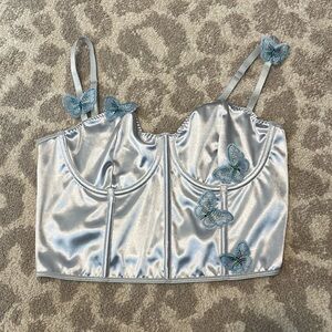 Silver Rave Butterfly Satin Bralette Crop Top Large
